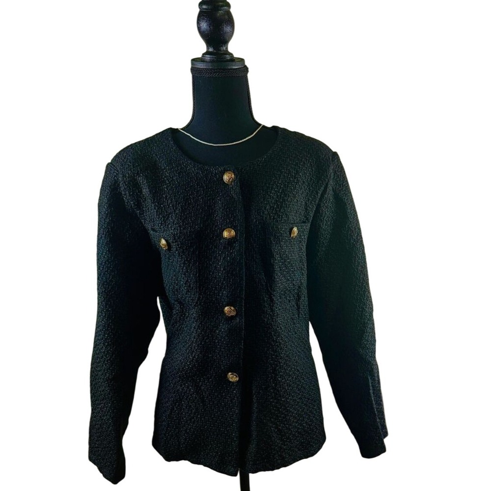Women's Black Textured Button Front Long Sleeve Blazer Jacket XXL